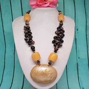Artisan Lucite & Phenolic Resin Beaded Necklace African Trade Faturan Faux Amber